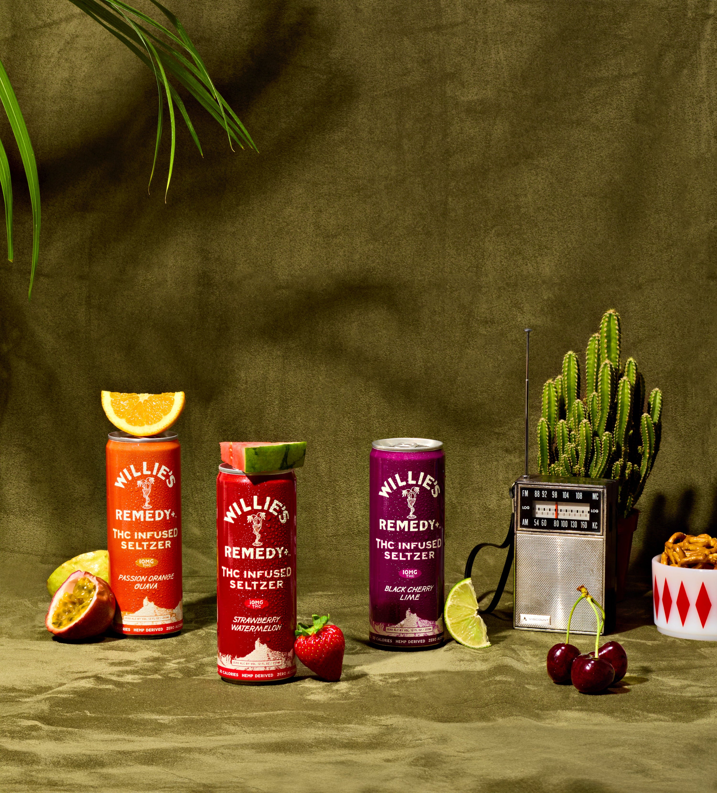 drink willie's thc drinks on a green background, styled