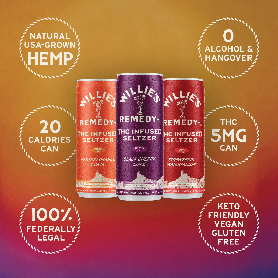 Willie's Remedy+ 10mg THC Infused Seltzer Variety Pack