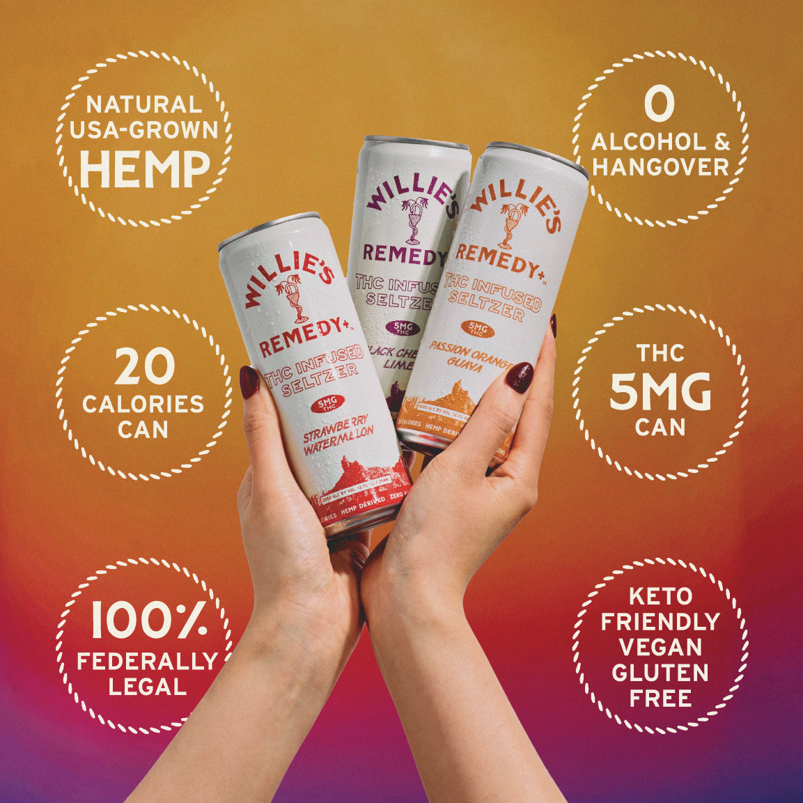 Willie's Remedy+ 5mg THC Infused Seltzer Variety 12 Pack
