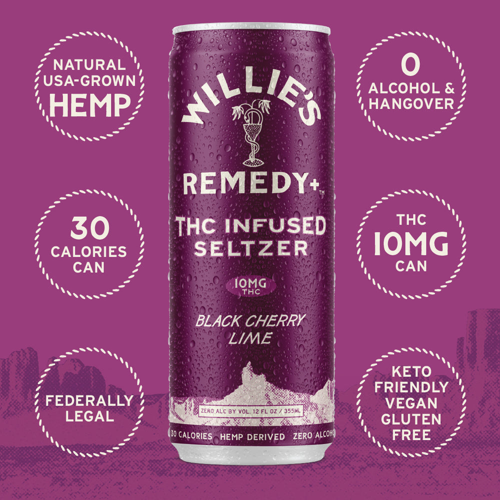 Willie's Remedy+ 10mg THC Infused Seltzer - Black Cherry Lime