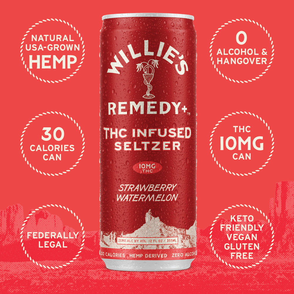 Willie's Remedy+ 10mg THC Infused Seltzer - Strawberry Watermelon