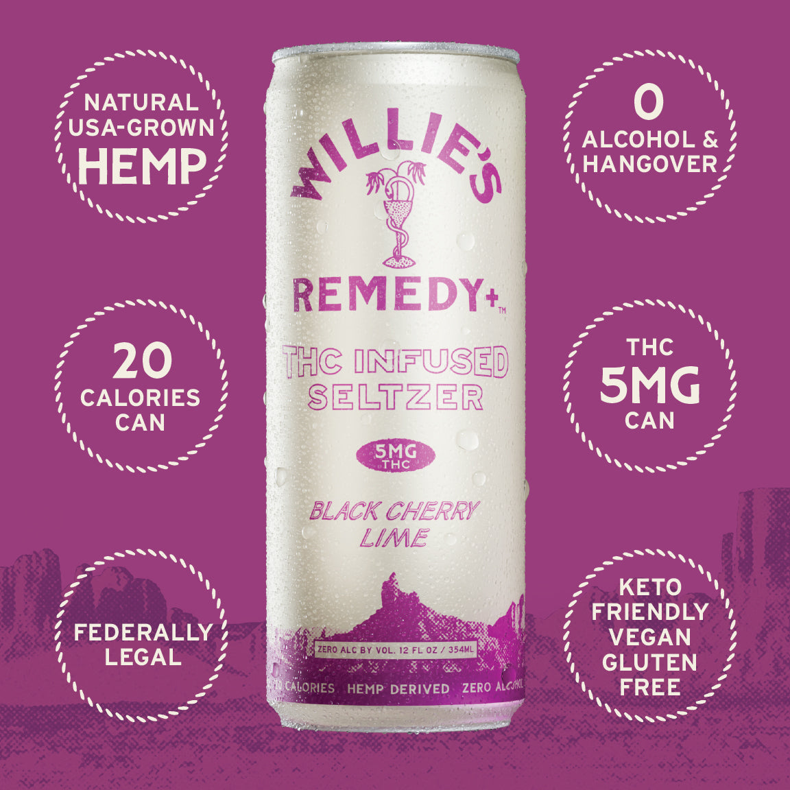 Willie's Remedy+ 5mg THC Infused Seltzer - Black Cherry Lime