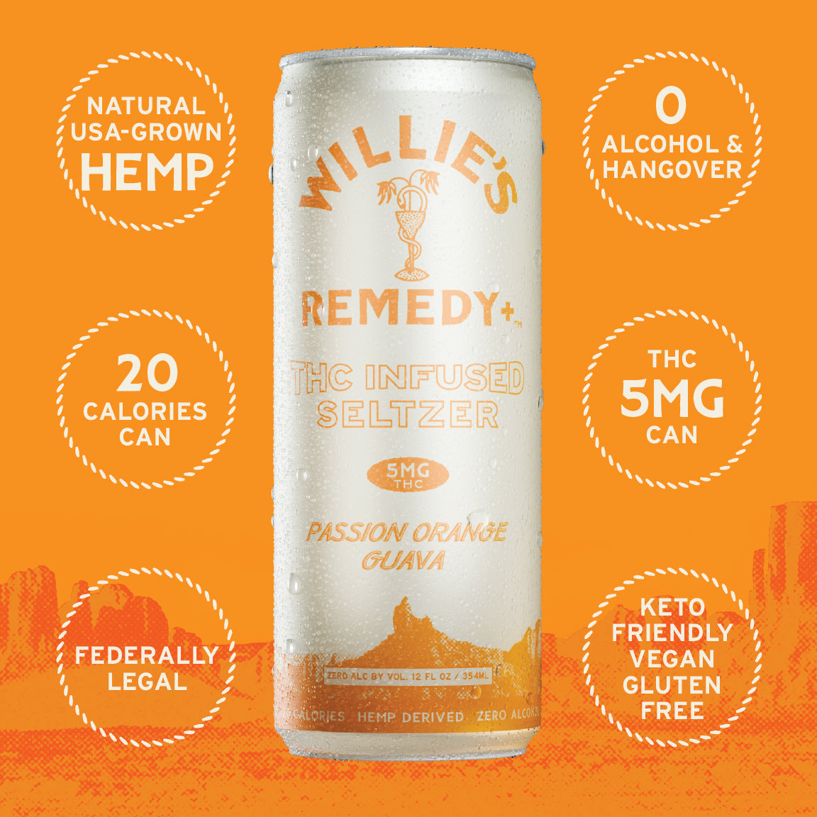 Willie's Remedy+ 5mg THC Infused Seltzer - Passion Orange Guava