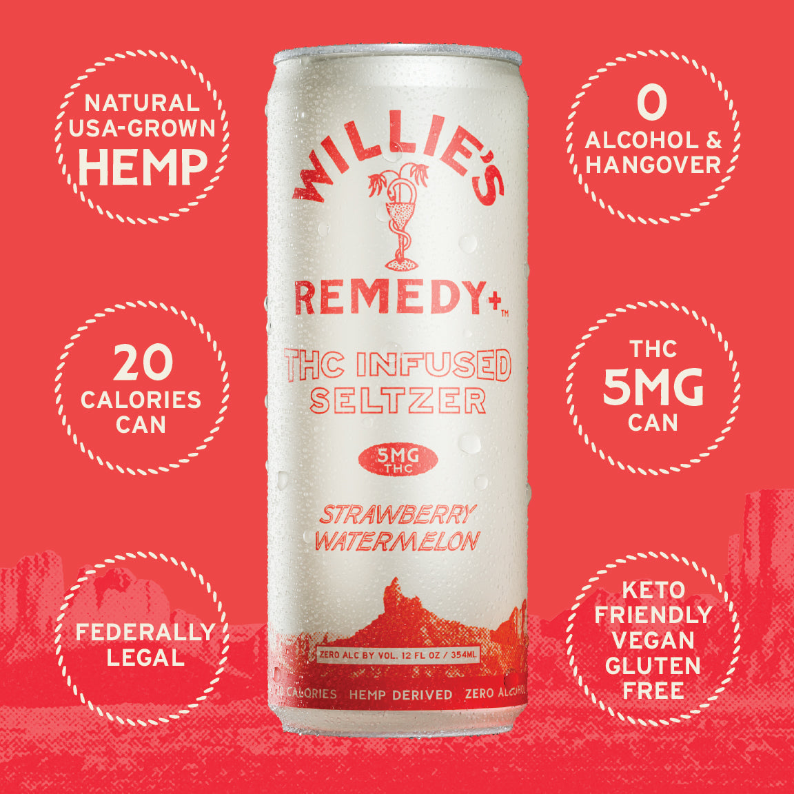 Willie's Remedy+ 5mg THC Infused Seltzer - Strawberry Watermelon
