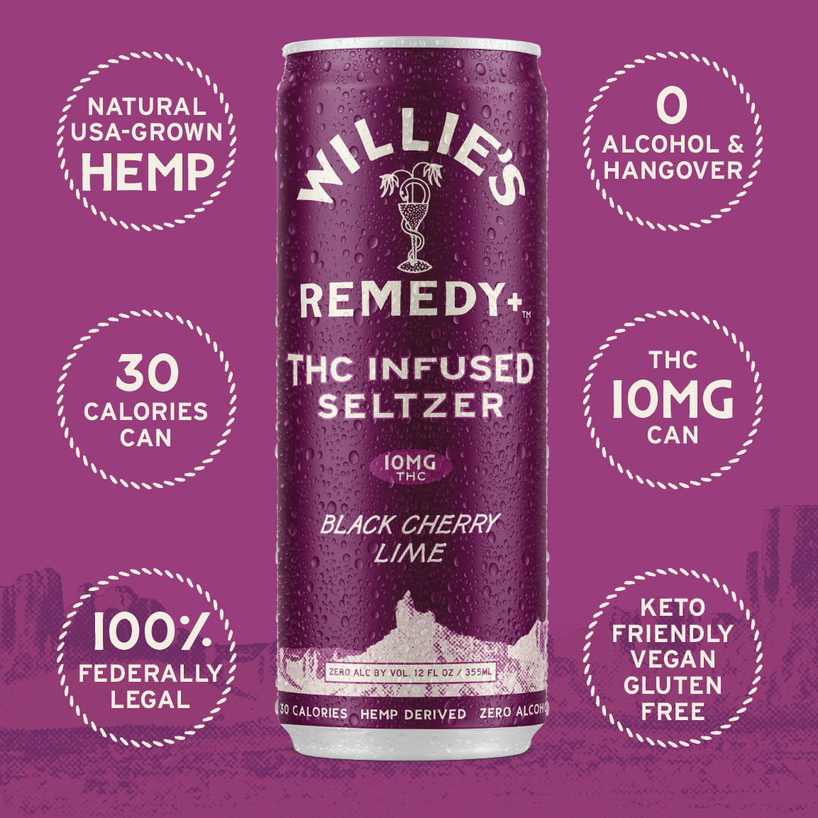 Willie's Remedy+ 10mg THC Infused Seltzer - Black Cherry Lime