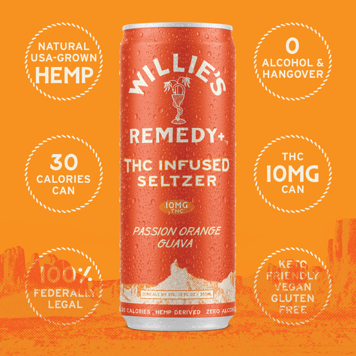 Willie's Remedy+ 10mg THC Infused Seltzer - Passion Orange Guava