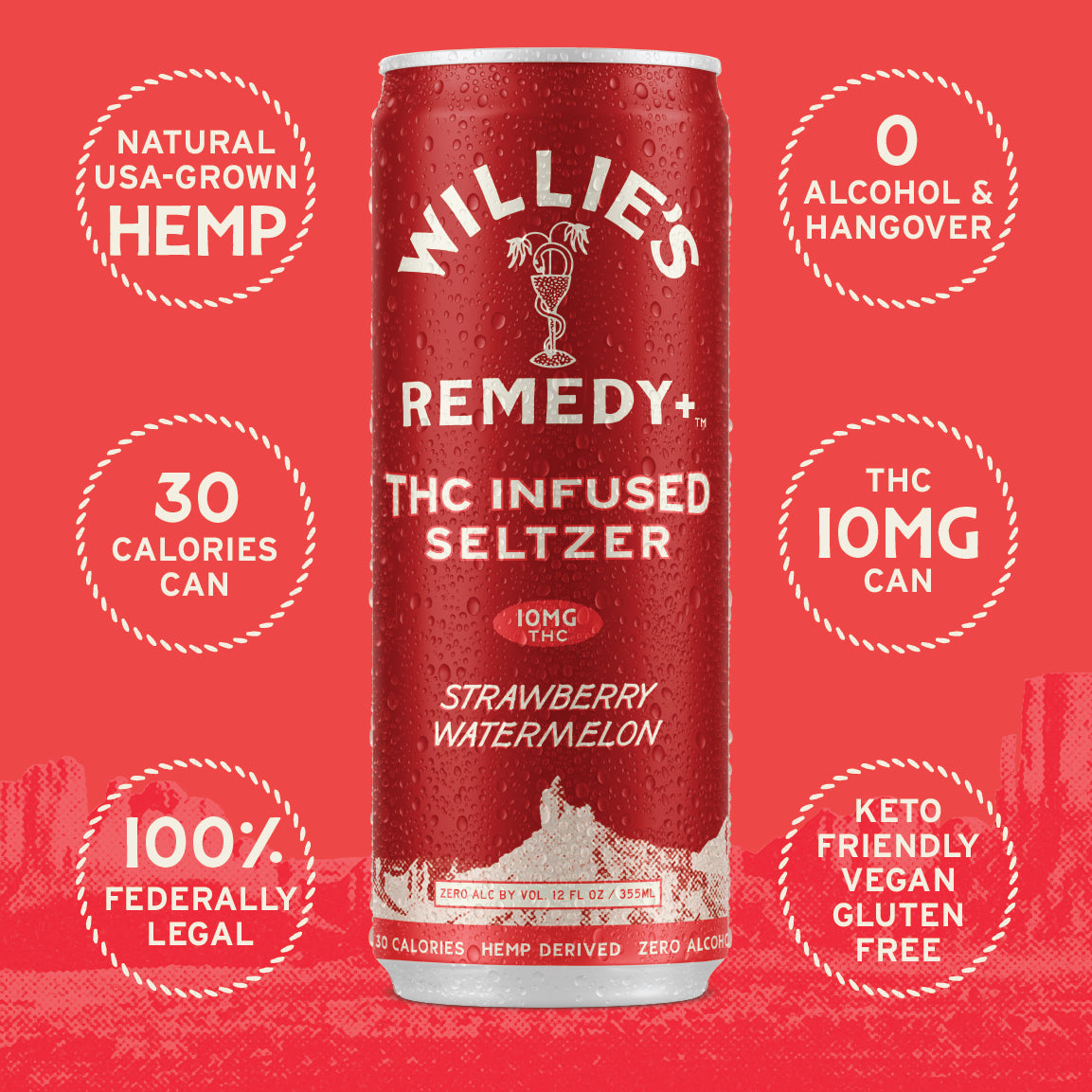 Willie's Remedy+ 10mg THC Infused Seltzer - Strawberry Watermelon