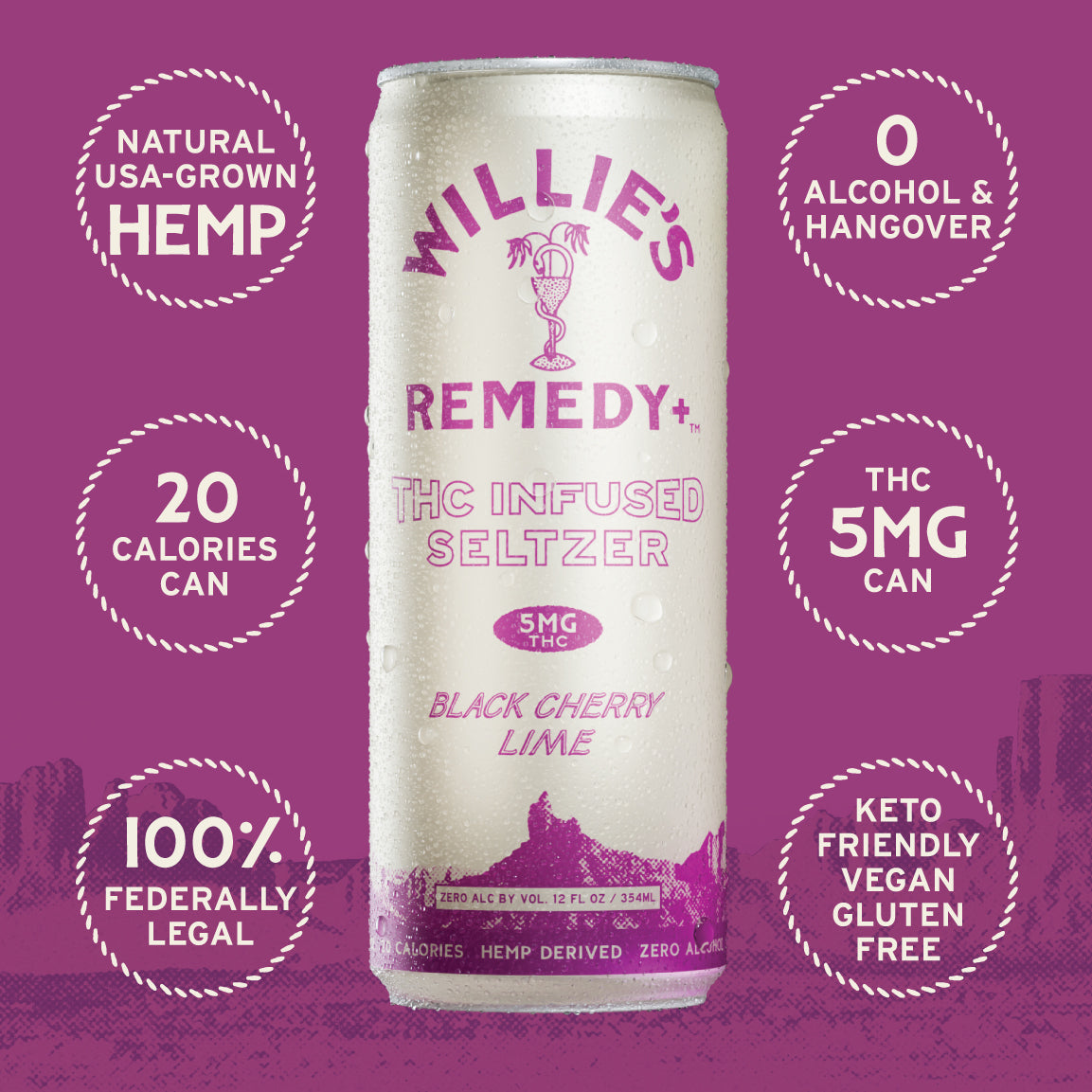 Willie's Remedy+ 5mg THC Infused Seltzer - Black Cherry Lime