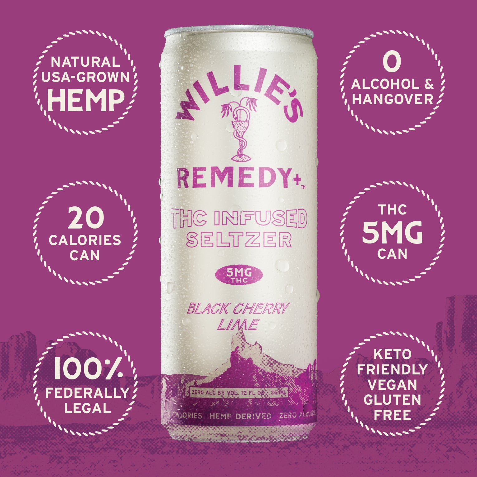Willie's Remedy+ 10mg THC Infused Seltzer - Black Cherry Lime (Template Test Hidden)