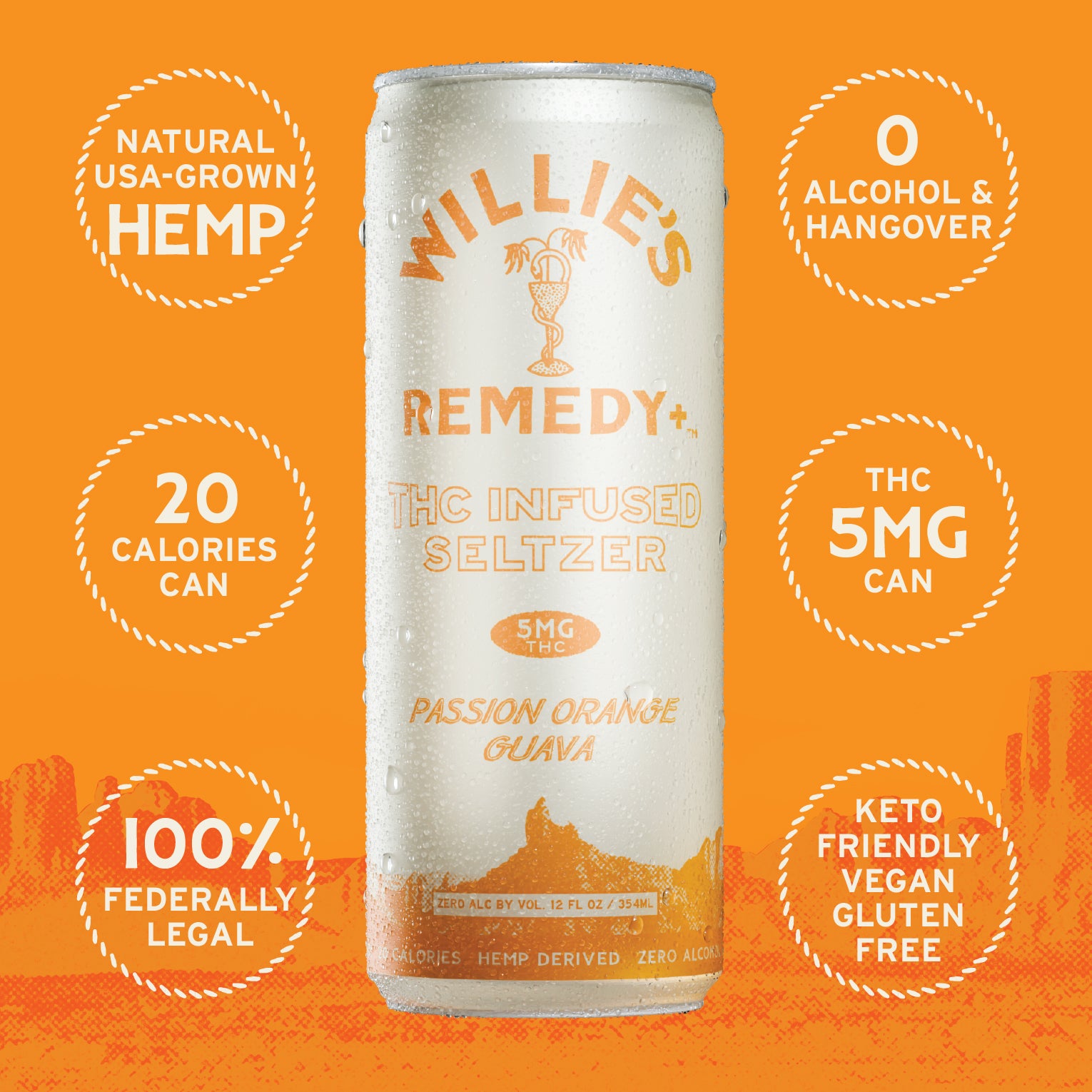 Willie's Remedy+ 5mg THC Infused Seltzer - Passion Orange Guava